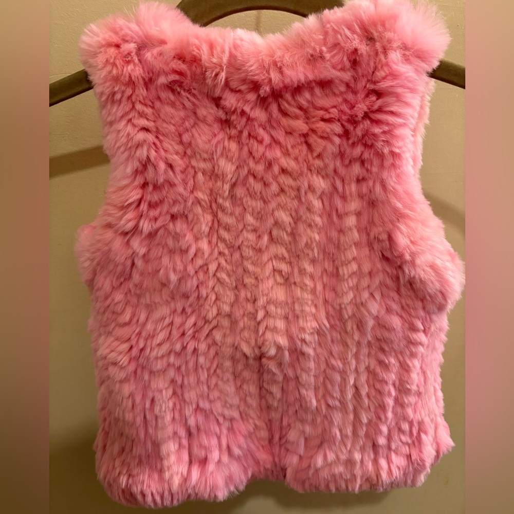NWOT Mitchie’s Real Hot Pink Rabbit Fur Vest Little Girl’s Medium - Picture 6 of 8